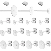 PH PandaHall 60pcs Stainless Steel Earring Pins 4mm 6mm 8mm Flat Backs Posts for DIY Earrings