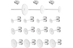 PH PandaHall 60pz Perni per Orecchini Acciaio Inox 4mm 6mm 8mm Basi per Orecchini Fai Da Te, Pali Piatto Orecchino con 60pz Ferma Orecchini Farfalla per Orecchini Creazione Gioielli