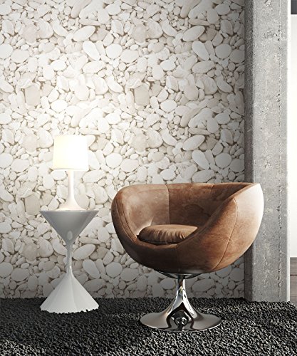 Steintapete Vliestapete Natur Kieselstein , schöne edle Tapete im Steinoptik Design , moderne 3D Optik für Wohnzimmer, Schlafzimmer oder Küche inklusive der Newroom Tapezier Ratgeber mit super Tipps! - 3