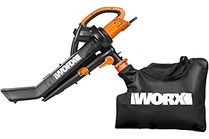 WORX 3000 W Electric Leaf Blower & Leaf Vacuum Cleaner with Mulcher / Leaf Vacuum 3-in-1 Device WG505E Including 45 L Collection Bag, 335 km/h, 600 m³/h (Does Not Use Batteries)