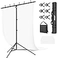 EMART White Backdrop with Stand, 1.5x2m Photography Screen with 2x2m Background Frame Kit for Photo Video Studio, include 6 Spring Clamps and 1 Sandbag
