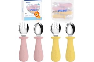 Nesritoy 4 Set Baby Besteckset|Kinderbesteck Mit Aufbewahrungstasche Silikon Löffelgabel Für BPA Kostenlos mit hält Anti-Choke-Design Für Baby Kleinkind Esslernbesteck