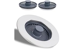 Hibbent Colador de Fregadero de Cocina y Combo de tapón con 3 Coladores - 3 en 1 Carcasa de Acero Inoxidable con Colador Anti-obstrucciones,Fácil instalación para Agujero de Fregadero de 70-86mm