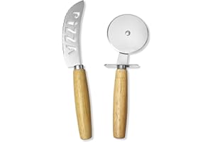 SHFYFHS 2 pièces Couteau à Pizza, Roulette à Pizza, Coupe-pizza Professionnel, Couteau à Pizza en Acier Inoxydable, Convient pour les pâtisseries, le pain, les pizzas, les fromages à pâte molle et dure.