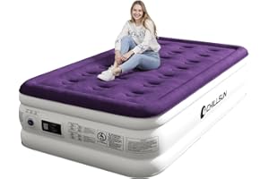 CHILLSUN Single Airbed, Inflatable Air Mattress with Built-in Pump, Double-High Air Bed in 2 Mins Self-Inflation/Deflation, Flocked Surface Guest Blow Up Bed 191cm L x 99cm W x 41cm H
