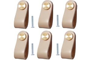 BOOLSFMAM 6 Stück Ledergriffe für Möbel,6.4 x 2.5 cm Handgemachte Griff Möbelknöpfe Leder Möbelgriffe,Schubladengriff Schrankknöpfe für Küchenschränke, Kleiderschrank