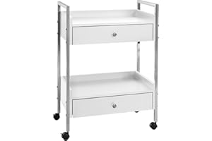 CLP Luxus Gerätewagen I Allzweckwagen auf Rollen I Rollwagen mit Zwei Schubladen und Ablageflächen, Farbe:weiß