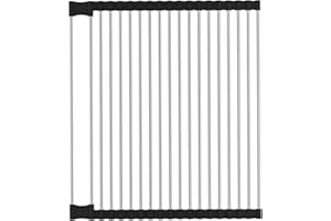 Rainsworth Ociekacz, zwijana kratka ociekowa, nie zajmuje miejsca, odporny na wysokie temperatury ociekacz do naczyń, ociekacz do naczyń do zlewozmywaków ze stali nierdzewnej, 44 x 38 cm, czarny