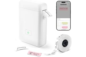 LFPERT HP2 Label Maker Machine with Tape, Portable Bluetooth Label Printer Machine, Printer for Home Use, Mini Label Printer for Organing Storage Barcode Office Home White with 1 Rolls Tape