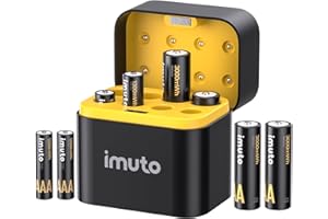 imuto 1.5V Batterie AAA ricaricabili 1300mWh 4pezzi, Pile Ricaricabili AA Litio 3000mWh 4pezzi,1600 Cicli con display a LED nero ricarica rapida