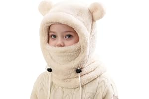 Générique Cagoule Enfant Hiver Bonnet Bebe Fille Chapeau en Peluche Doux et Chaud pour Enfants 3-8 Ans Garçon Bonnet Echarpe 3 in 1 Thermique