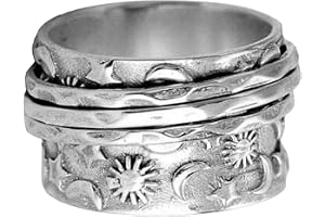 Teksome Spinnerringar i rostfritt stål, Moon and Star Rotating Fidget Ring Stresslindrande ångestring, Ring i rostfritt stål Svängring av ångest Engagemang Förlovningsstålringar för tonårsflickor