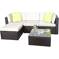 GOJOOASIS Polyratten Lounge, 5 Teilig Sitzgruppe, 200cm Gartenmöbel Garnitur für 3-4 Personen, Couch-Set in Braun…
