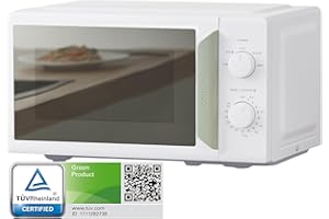 COMFEE' COMFEE Mini forno a microonde da 700 W e 17 L bianco e verde salvia, design compatto, funzione InverTech e sbrinamento rapido, 5 livelli di potenza di cottura con timer manuale da cucina