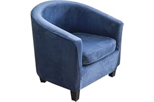 Topchances 2 Pieces Tub Club Chair Covers,High Stretch Armchair Sofa Slipcover with Cushion Cover, Velvet Furniture Protector Soft Couch Covers for Dining Living Room Office Reception (Navy Blue)