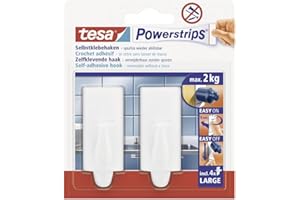 ‎TESA tesa Powerstrips Haken Large TREND - Selbstklebender Wandhaken für Glas, Kacheln, Holz, Kunststoff und andere Untergründe - Weiß 58045-00-01