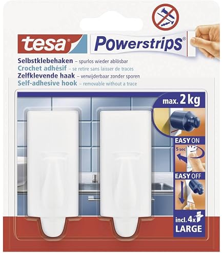 Tesa Haken Permanent, Rechteckig – Klebt Ohne Bohren Auf Glas, Holz & Kunststoff