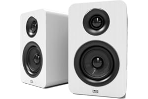 AZATOM Bookshelf Speakers 60W | Bluetooth | 3” Carbon Fibre Drivers & Silk Tweeters | 24bit DAC Built-in | Perfect for Computer Gaming, Vinyl Turntable, HiFi, Home Theatre Equinox M3 (White)