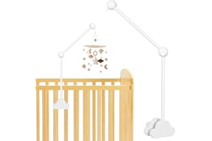 BITOYO Mobilny uchwyt do łóżeczka dziecięcego, mobilny uchwyt drewniany chmury, zdejmowany wieszak dla niemowląt, z regulacją wysokości, do zawieszenia, dzwonki wietrzne, dzwonek do łóżeczka (biały)