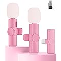 CZOCPOS Lot de 2 microphones Lavalier sans fil - Mini microphone pour téléphone, tablette, microphone avec réduction du bruit - Plug & Play - Idéal pour vidéo, podcast, YouTube, TikTok, rose beige