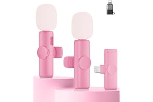 CZOCPOS Lot de 2 microphones Lavalier sans fil - Mini microphone pour téléphone, tablette, microphone avec réduction du bruit - Plug & Play - Idéal pour vidéo, podcast, YouTube, TikTok, rose beige