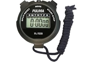 PULIVIA Sport Stoppuhr, Digitale Stoppuhr, Tragbarer Chronograph Timer Stoppuhr Wecker, Stoßfeste Stoppuhr zum Schwimmen Laufen Sport Training Trainer Schiedsrichter Ausrüstung(PL703 Schwarz)