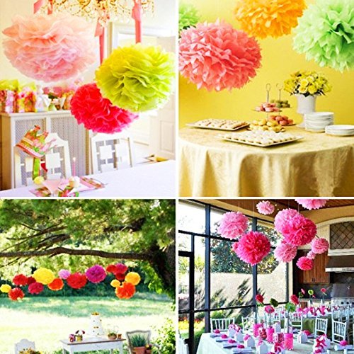 Veewon 9pcs mischen Tissue Papier Pom Poms Papier Laternen Pompoms Blume für Hochzeit, Geburtstag, Baby Dusche und Weihnachtsfeier Dekoration (Blau+LightBlue+Weiß) - 6