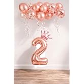 2 Rakam Rose Gold Folyo Balon, Kral Tacı Ve Konfetili Rose Gold Balon