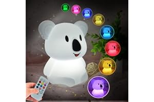 Glinrui Koala Veilleuse enfants - lampe de chevet en silicone/lumières baby/lampe de chambre de bébé/lampe de lit pour enfant - luminosité et couleur réglables/réglage de l'heure - moyen