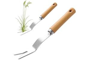 ertlutw Dandelion Weed Puller With V-Shape, Gardening Hand Tool, Wood Handle Dandelion Removal Tools, Stainless Steel Hand Weeding Puller Tools Manual Weed Removing Weeding Remover Tool for Yard