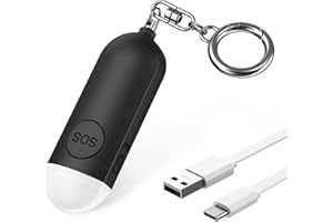 OQIMAX Alarme de Poche D'urgence 130dB, Porte Clef Defense avec Signal Flash LED Stroboscopique , Rechargeable USB, Torche, Alarme Personnelle Anti Agression pour Personnes âgées/Femmes/Enfants - Noir