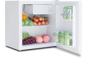 Techomey Mini Kühlschrank,45L, Kühlschrank klein ohne gefrierfach, Minikühlschrank mit Umkehrbare Tür, kleiner kühlschrank leise für Küche, Büro, Schlafzimmer ，kleine Wohnungen, Hotels,0-10℃, Weiß