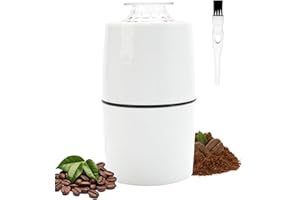 HUPECHAM Electric Coffee Grinder and Spice Mill, Multi-Functional Herb and Bean Grinder with Integrated Brush, One-Touch Push-Button Stainless Steel Grinding for Grains, Peanuts, White