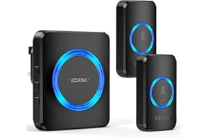TECKNET Wireless Doorbell with 2 Push Buttons, Cordless IP65 Waterproof Door Bells Chime Kit, 600M/1,968ft Ultra Long Range, 60 Chimes, LED Flash,5 Level Volume Plug in Receiver for Home,School,Office