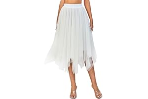 TANZDUNSJE Damska długa elastyczna tiulowa spódnica z tiulu, biała, czarna, różowa, nieregularna, na karnawał, Halloween