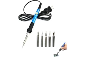 MIKIULY Soldador de Estaño,Soldadores de Estaño,60W Kit 5 en 1 Soldador Profesional,Soldador de Temperatura Ajustable,Kit de Reparación Pequeño de Soldadura,con Ajustable 200-450 ℃,Con 5 puntas de Soldador