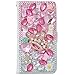 Produktbild spritech (TM) PU Leder Wallet Case 3D Handmade Bling Lila Kristall Design Blume Schmetterling verziert SIM Smartphone geschützt zusammenklappbar weiß Schutzhülle mit Kartenfächer, pink,crown, Samsung Galaxy Mega 6.3 i9200