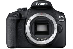 Canon EOS 2000D APS-C DSLR-Kameragehäuse | 24,1 Megapixel, fest integrierter 3-Zoll-LCD-Monitor, Reihenaufnahmen mit 3 Bildern/Sek, Full-HD-Video, Dual Pixel CMOS AF, WLAN und Bluetooth – Schwarz