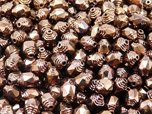 25pcs 8x6mm Cathedral Beads - Czech Glass Faceted Fire-Polished Beads in the form of Olive, Jet Full Bronze
