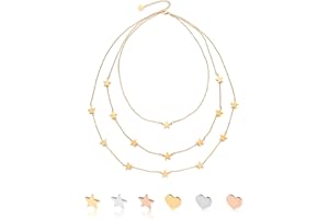 inSCINTILLE Collana con Stelle Pendenti Donna in Acciaio Inossidabile con Chiusura Regolabile, Collana Stelline ad 1/2/3 Fili con Confezione Regalo