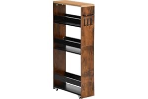 ‎FETINES FetiNes Rollwagen 4 Ebenen, Küchenwagen schmal, Nischenregal auf Rollen, Stahl, Griff, für kleine Räume, 40 x 14 x 80 cm, Küche, Bad, Wohnzimmer, Arbeitszimmer, Vintagebraun + Schwarz