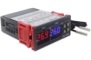 RUIZHI STC-3008 Thermostat Numérique Contrôleur de Température à Double Affichage Numérique Régulateur avec Double Affichage à LED pour Incubateur Congélateur Greenhouse Reptile （110-220v）