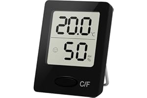 HOINYA Digital Room Thermometer, Indoor Hygrometer Accurate Humidity Meter with Temperature Humidity Sensor and Face Icon Comfort Indicator for Bedroom, Baby Room, Warehouse, Cellar, Car - Black