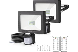 MEIKEE 15W Focos LED Exterior con Sensor de Movimiento, Blanco frío 6500K Foco Proyector LED con Control Remoto, 3 Modos, Impermeable IP66, Iluminación de Seguridad para Casa, Garaje, Patio - 2Pcs