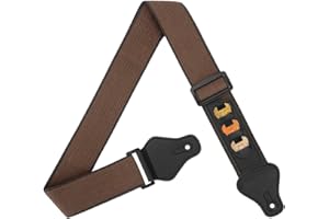 BestSounds Sangle de guitare 100 % coton, 3 logements de médiators, pour guitares basse et électriques marron