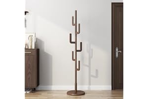KungFuWood Appendiabiti da Terra, Appendiabiti da Ingresso Legno Design Unico del Cactus con 6 Ganci, Robusto e Facile da Montare, per Corridoio, Camera da Letto e Ufficio (Marrone noce)