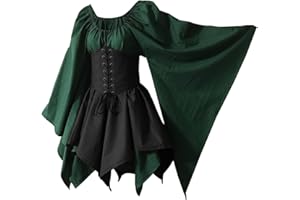 BICHINGDA Traditionelles irisches Kleid für Damen, Renaissance, Mittelalter, Kostüm, ausgestellte Ärmel, Korsett für Halloween, viktorianisches Kleid