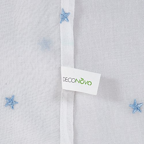Deconovo Voile Vorhang Ösen Vorhänge Kinderzimmer Dekosachals Bestickte Vorhang Voile 240×140 cm Blau Stern - 8