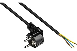 Good Connections P0185-S015 Netzkabel, 1,5 m, Schutzkontakt-Stecker Typ E+F (CEE 7/7, gewinkelt) an abisolierte Enden, Stromkabel zum Konfektionieren, 0,75 mm² Schwarz