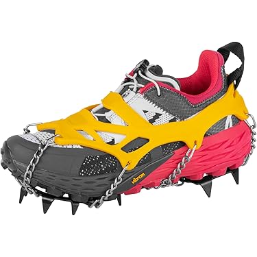 Riisoyu Klimijzers voor bergschoenen, antislip spikes voor schoenen met 10 tanden, roestvrij staal, spikes, duurzame siliconen, antislip schoenspikes voor sneeuw- en ijswandelingen, wandelen